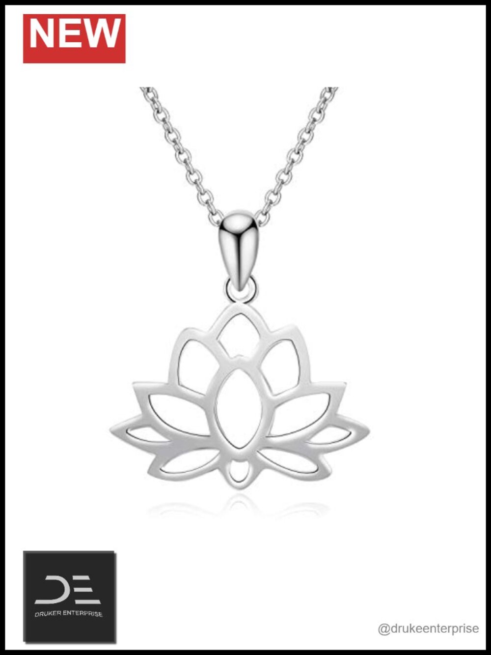 Sterling Silver Lotus Flower Pendant Necklace Yoga Jewelry